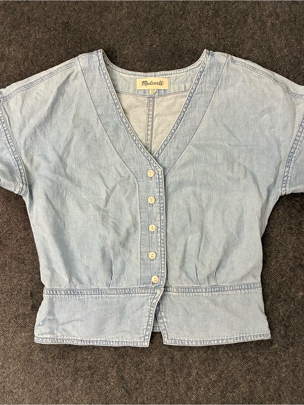 Madewell Light Blue Denim Button-Up Cropped Blouse